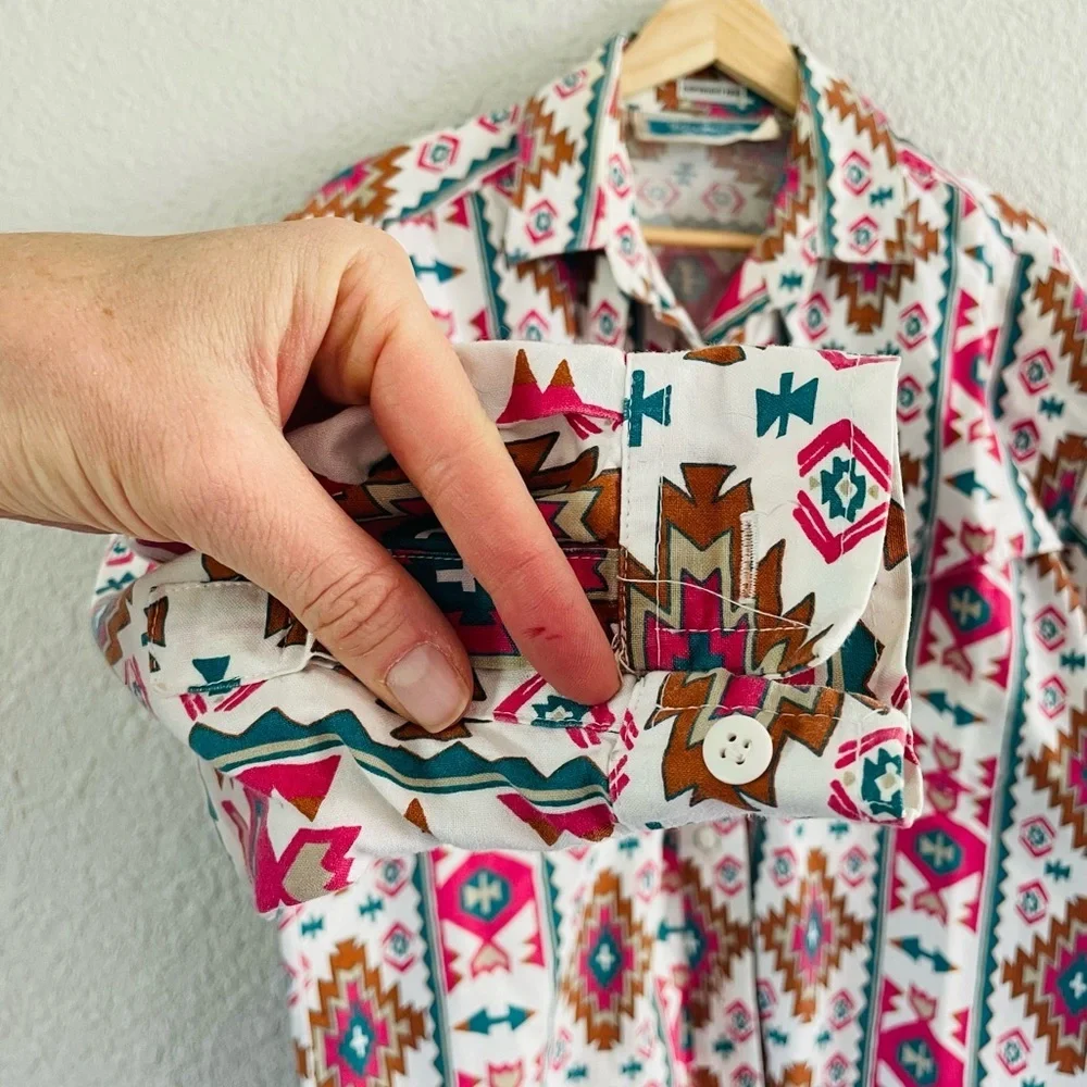 Vintage Geometric Button Down Shirt - Pink, Brown, Blue - Picture 13 of 13